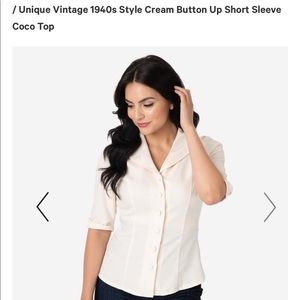 Unique Vintage Cream Button Up Short Sleeve Top